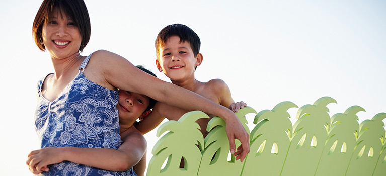 mother and son smiling