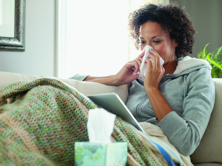 Woman with antibiotics and flu