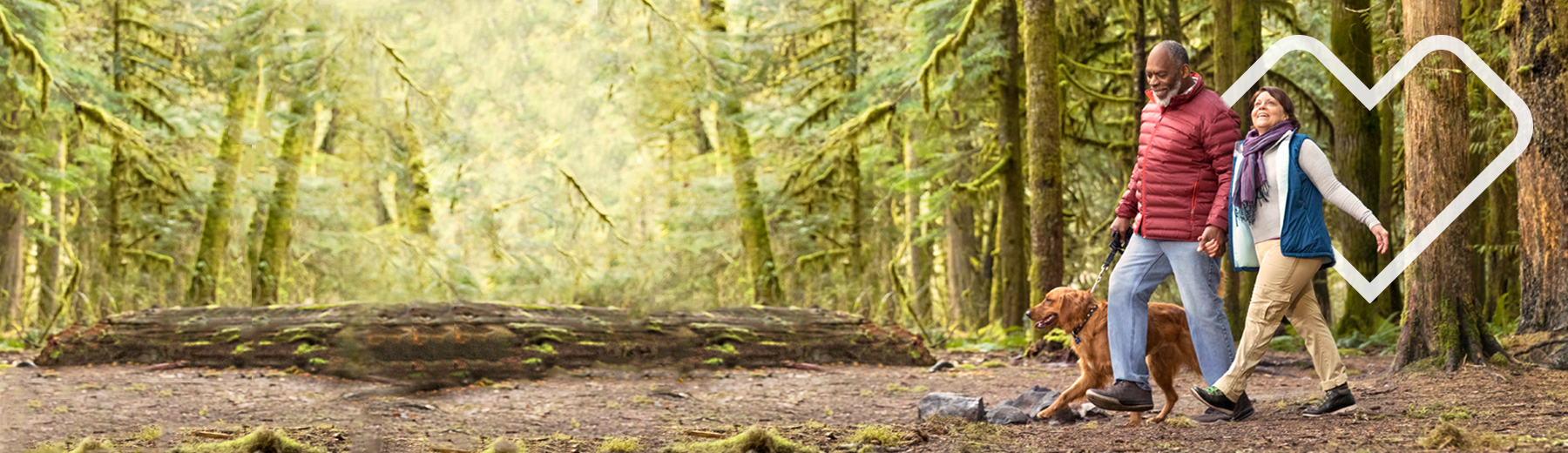 couple hiking in woods